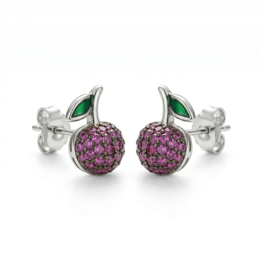 Cherry Design Stone-Set Stud Earrings, front product view