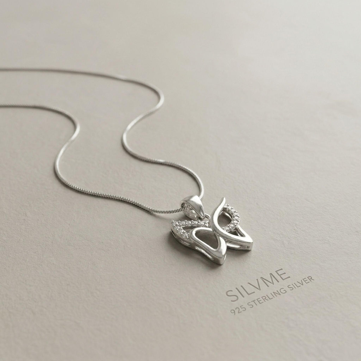 Smooth polished silver surface of the Silvme Butterfly Wings Pendant, premium 925 sterling silver