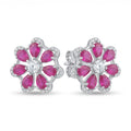 Pink-Centre Five-Petal Floral Stud Earrings, front product view