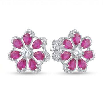 Pink-Centre Five-Petal Floral Stud Earrings, front product view