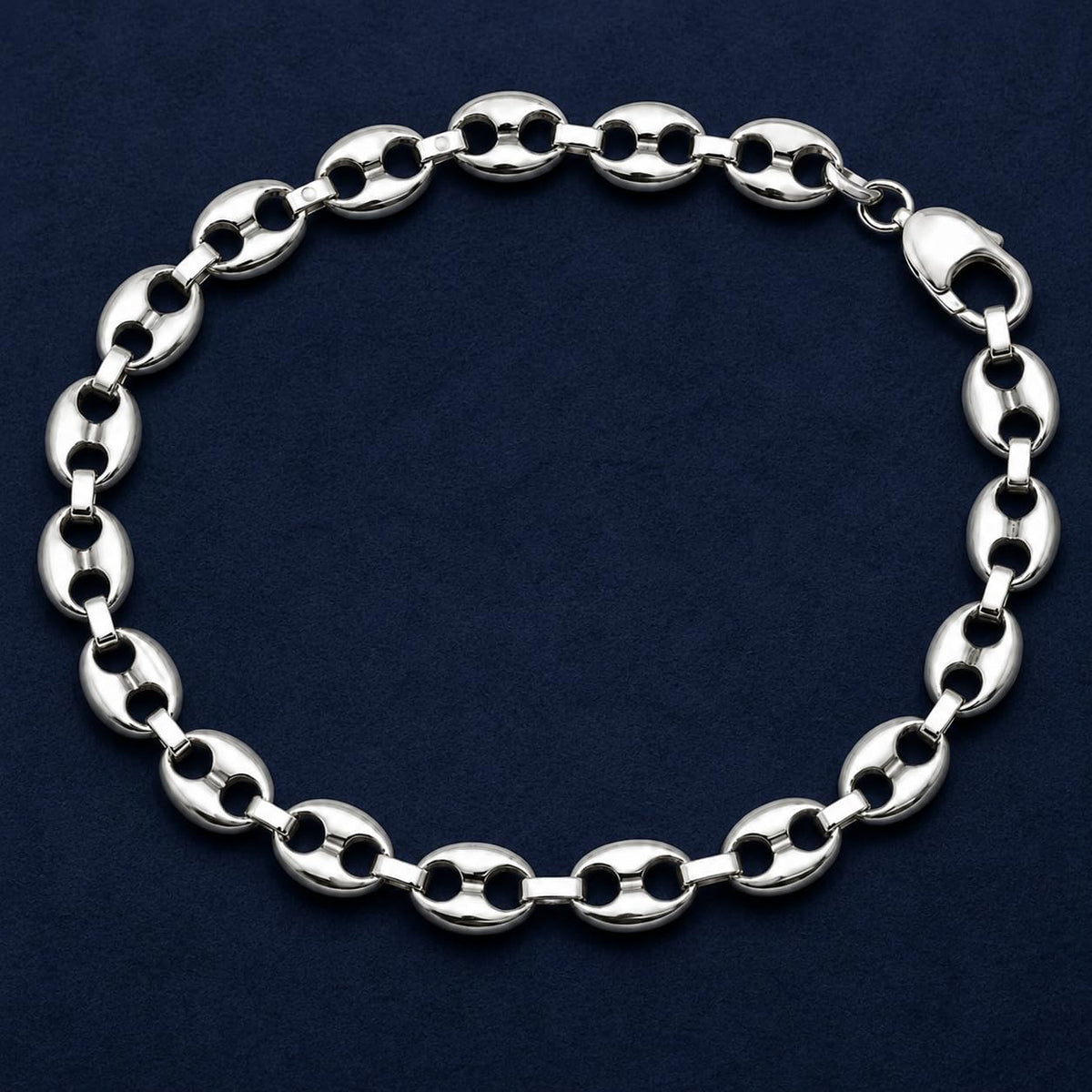 The mariner link bracelet for men shown against a plain studio background