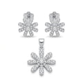 Silvme pure 925 sterling silver floral flower pendant and stud earrings set with cubic zirconia, front view on white background