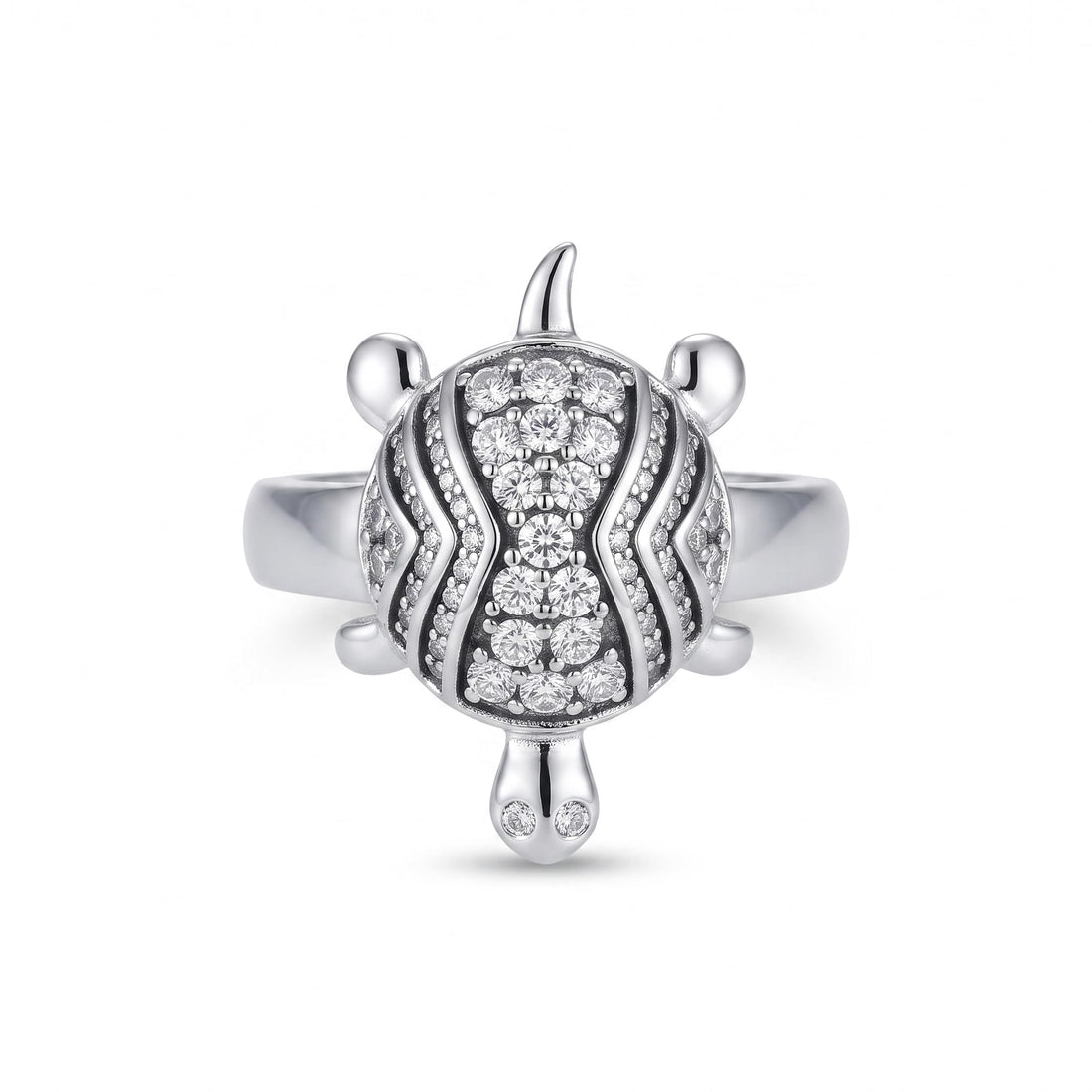 Silvme petite turtle 925 sterling silver ring for women with small stone-set shell on an open silver band