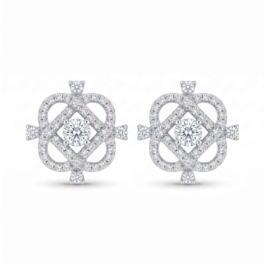 Diamond-Shaped Frame Stone-Set Stud Earrings, front product view