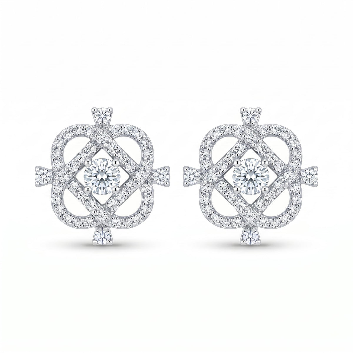 Diamond-Shaped Frame Stone-Set Stud Earrings, front product view