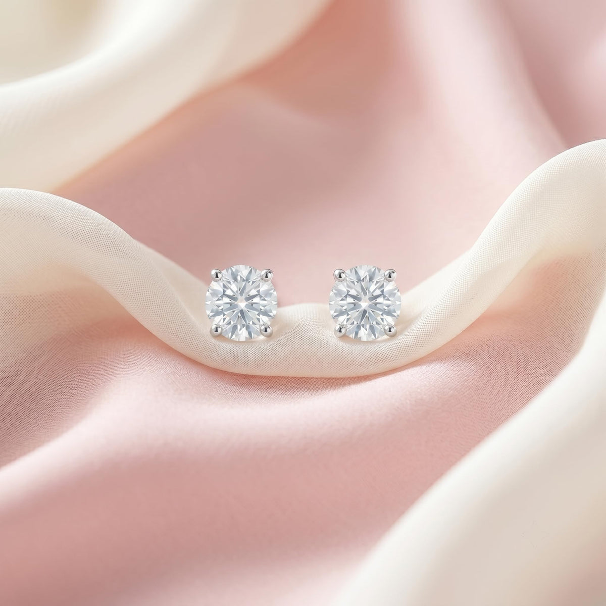 Round Solitaire Stone-Set Stud Earrings, additional product view 7
