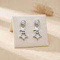 Double Star Drop 925 silver drop stud earrings for women, party wear, side angle view