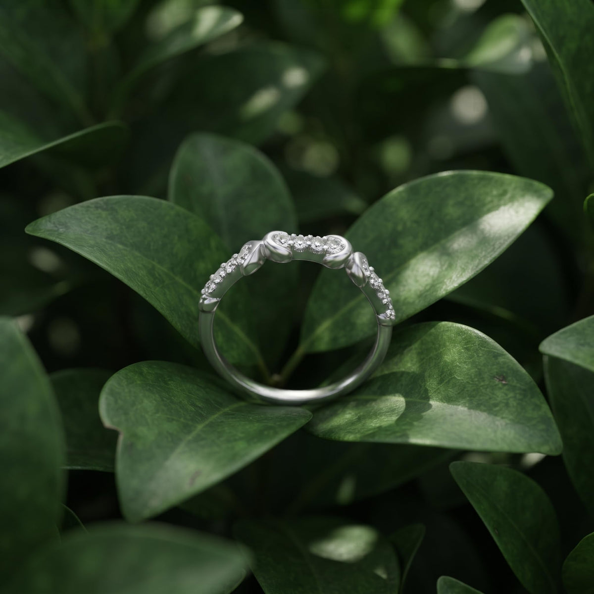 Silvme Sculptural Half-Eternity 925 sterling silver ring for women set with cubic zirconia — angled view