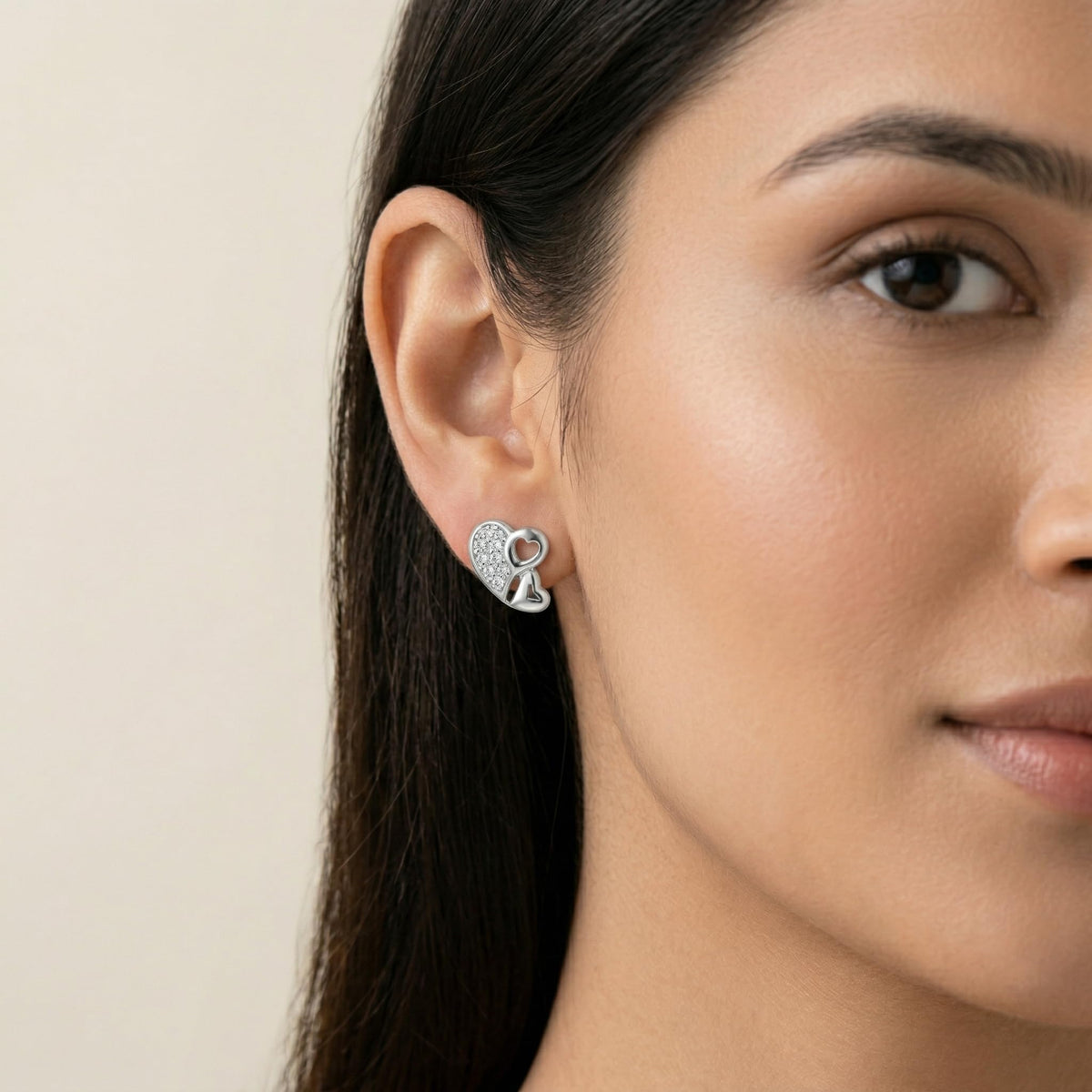 SILVME Double-Heart Stud Earrings
