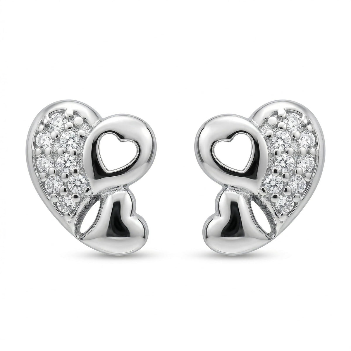 Double-Heart Stud Earrings, front product view