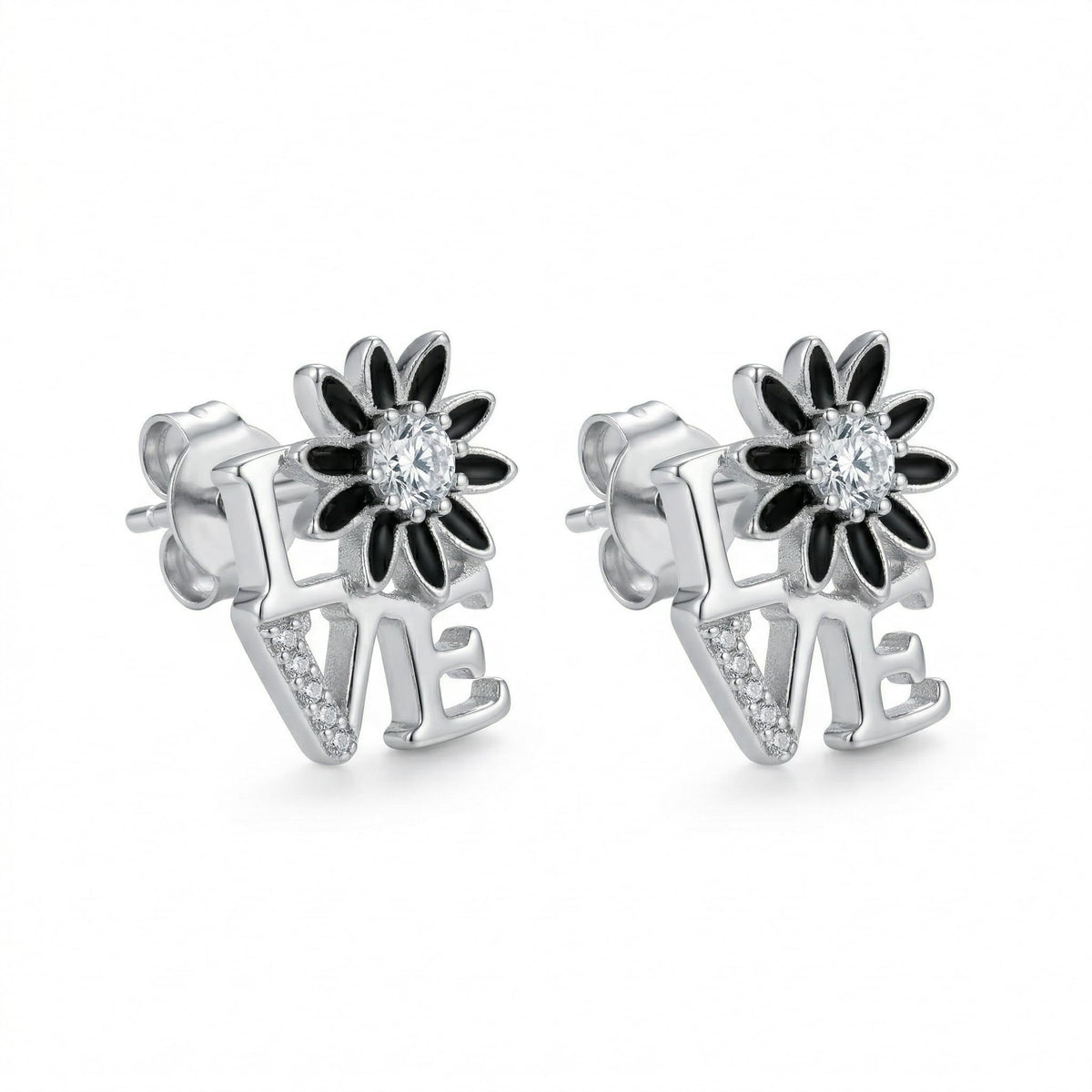 LOVE Script Daisy Stone-Set Stud Earrings, additional product view 4