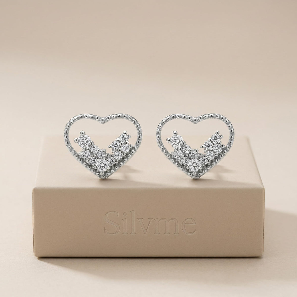 Open-Heart Stone-Set Stud Earrings, alternate angle