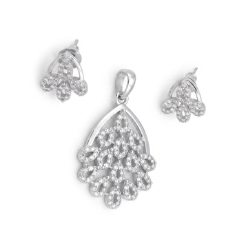 Silvme 925 silver sparkling cubic zirconia pendant and stud earrings with cubic zirconia, model styling view