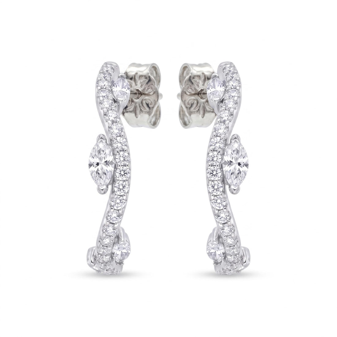 Curved Leaf Stone-Set Stud Earrings, front product view