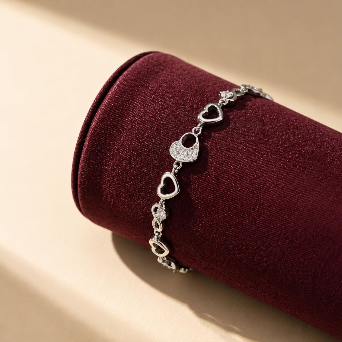 Silvme 925 Sterling Silver Heart Link Charm Bracelet