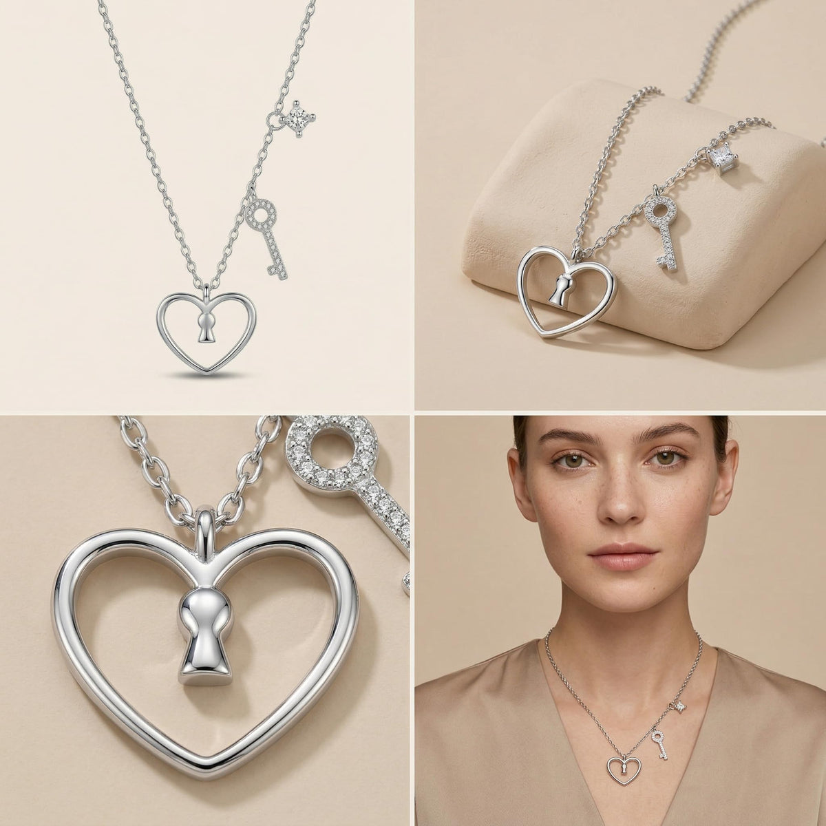 Silvme 925 Sterling Silver Lock & Heart Pendant Necklace