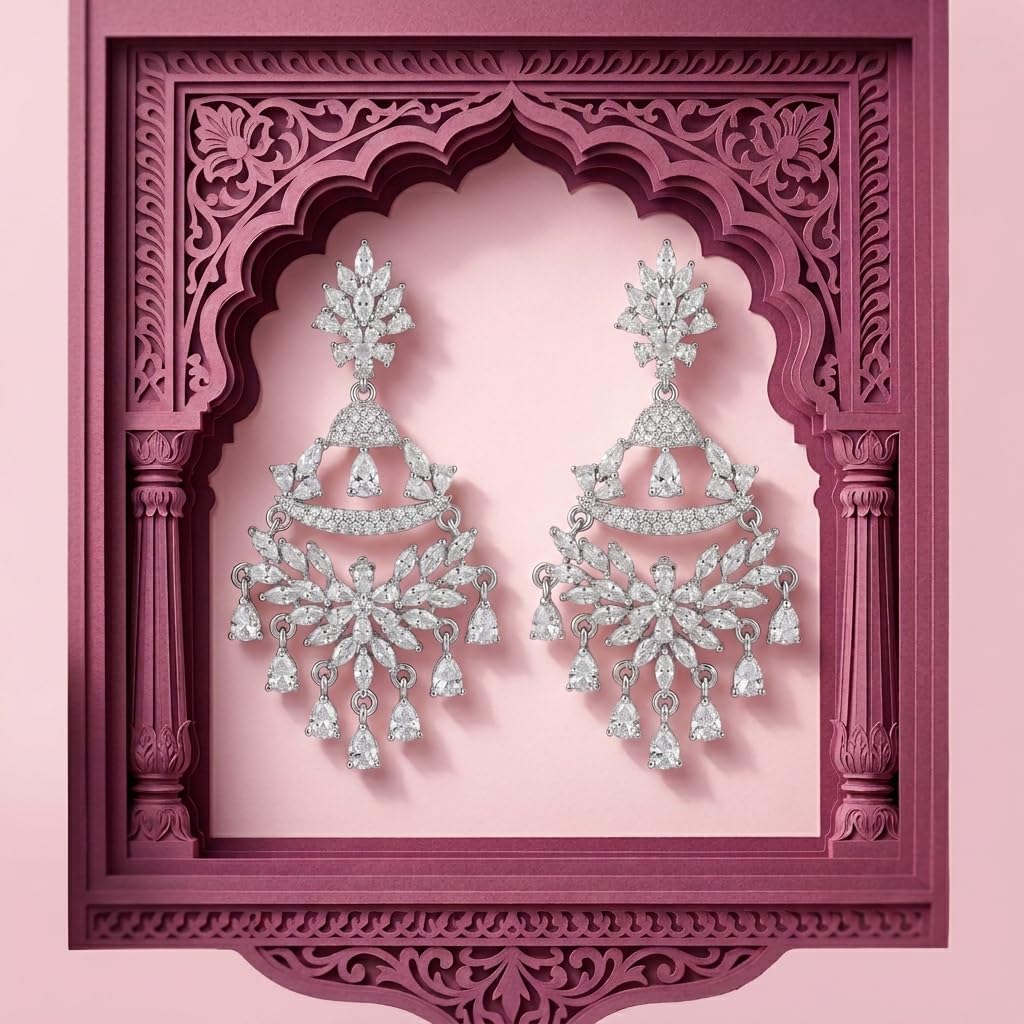 Stone-Set Fan Chandelier Drop Earrings, close-up detail