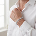 End links and fastening detail on the Silvme slim textured link bracelet