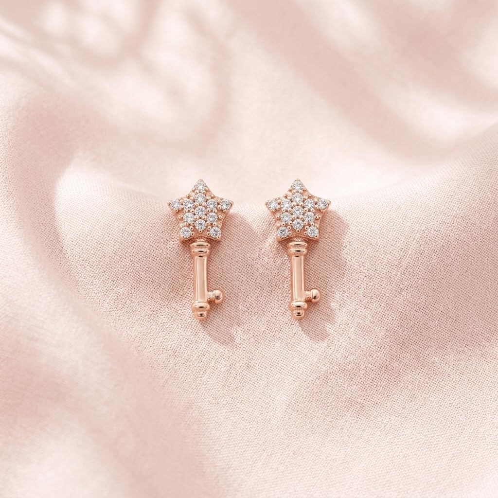 Star Key 925 silver stud earrings for women, gift for best friend, shown as a matching pair