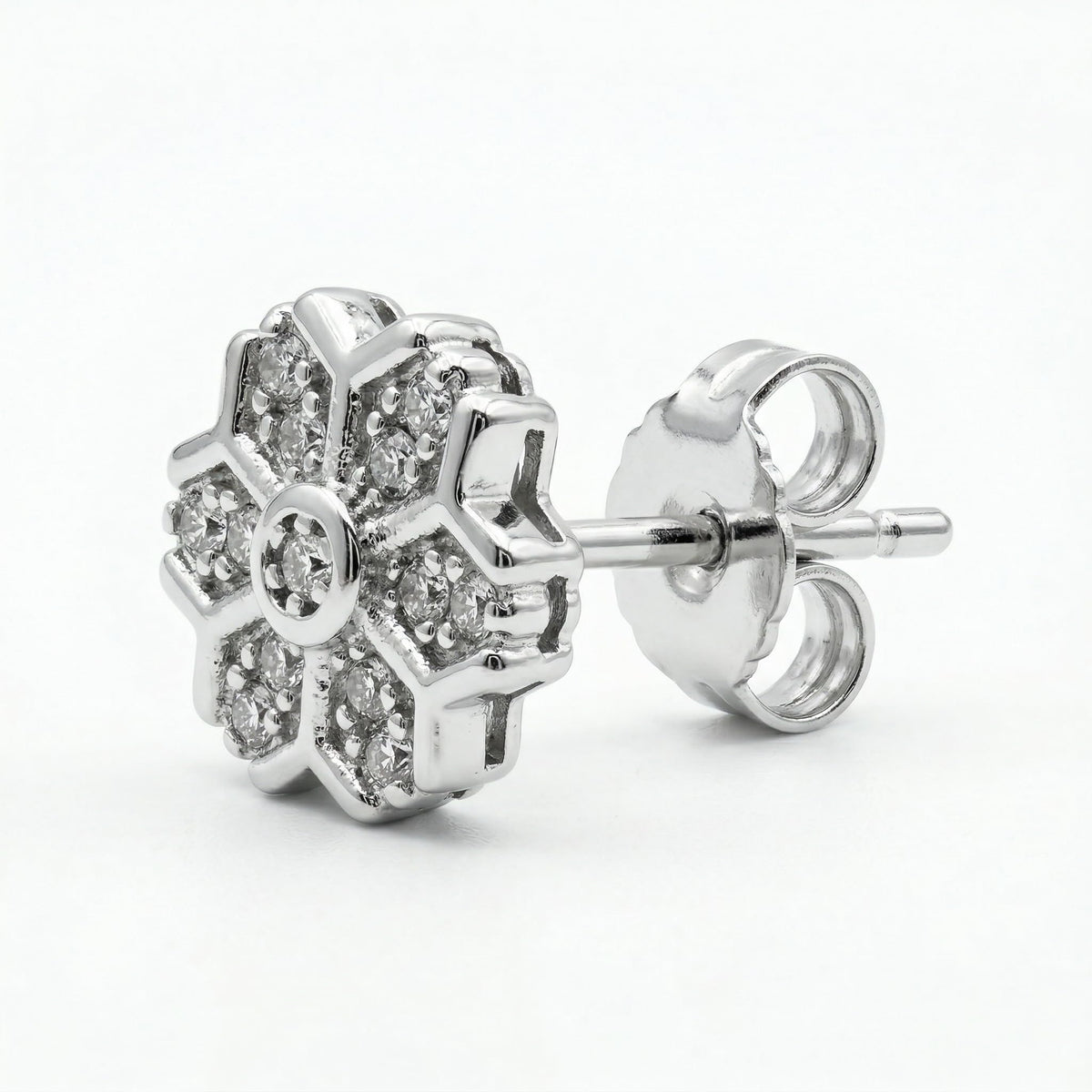 Snowflake Floral PavÃ© Stone-Set Stud Earrings, close-up detail