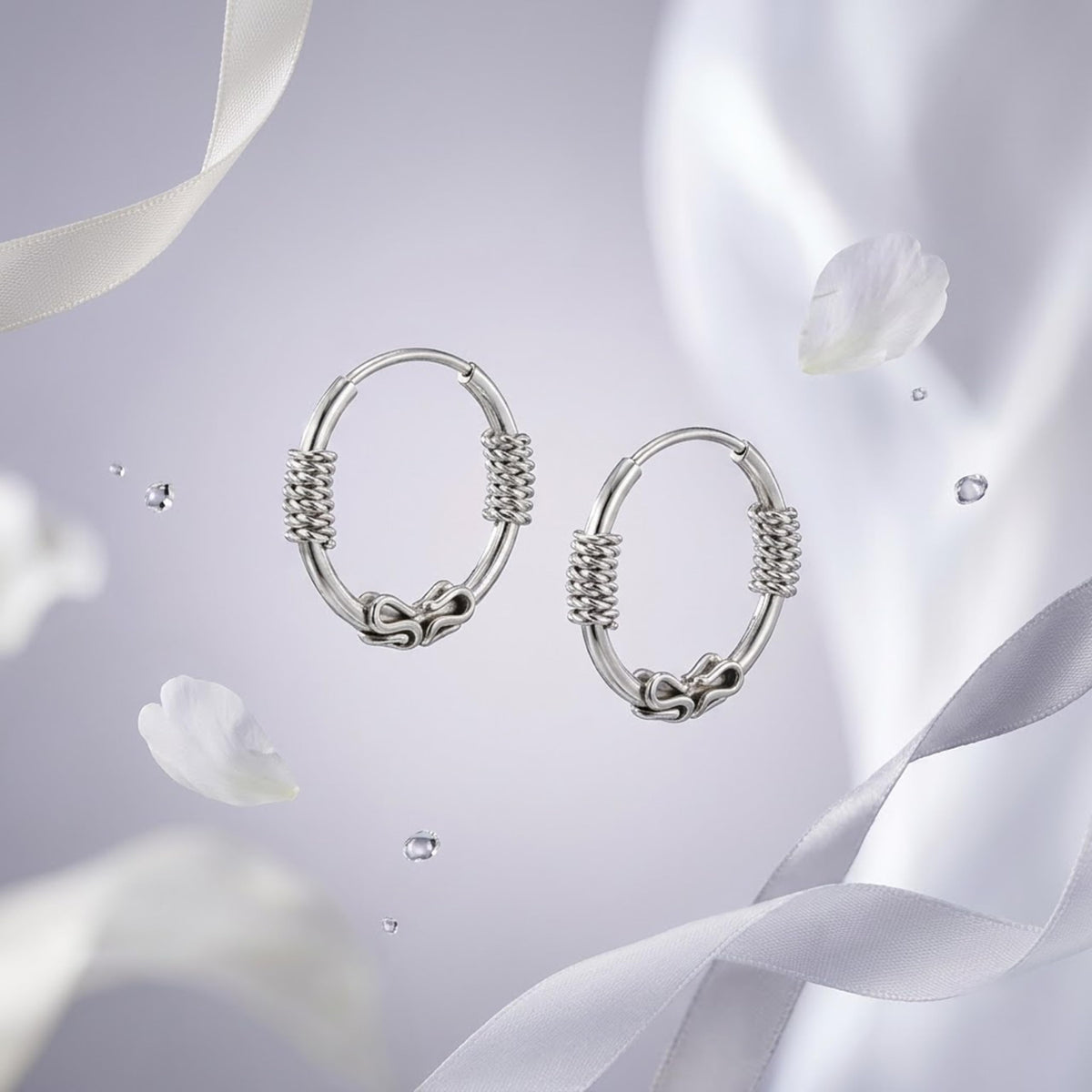 Silvme Oxidised Bali Hoop Earrings - traditional Balinese coil & scroll wirework silver bali hoop earrings, sold as a pair