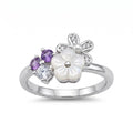 Silvme Purple Daisy Flower Cluster 925 sterling silver ring for women — front view on white background