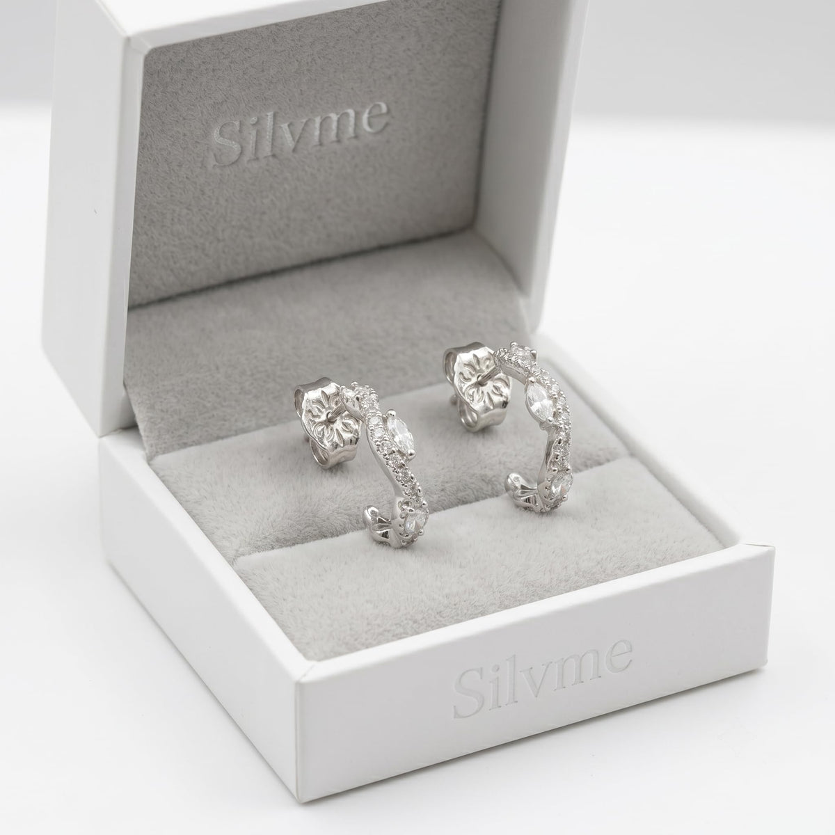 Curved Leaf Stone-Set Stud Earrings, additional product view 4
