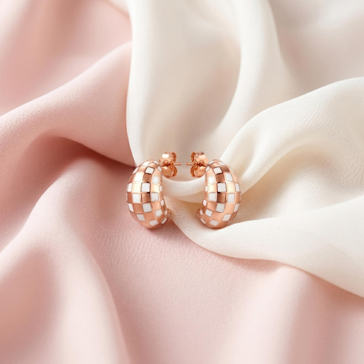 Rose-Gold-Tone Checkerboard Hoop Earrings, additional product view 3