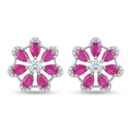 Pink-Centre Five-Petal Floral Stud Earrings, close-up detail