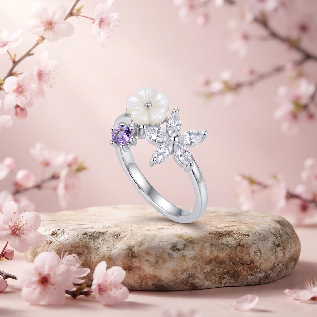Silvme Mother's Day Gift 925 sterling silver ring for women — front view on white background