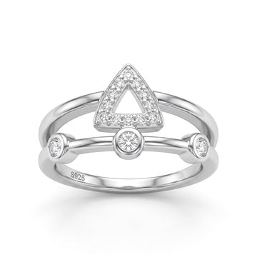 Silvme Geometric Triangle Bezel 925 sterling silver ring for women set with cubic zirconia — front view on white background