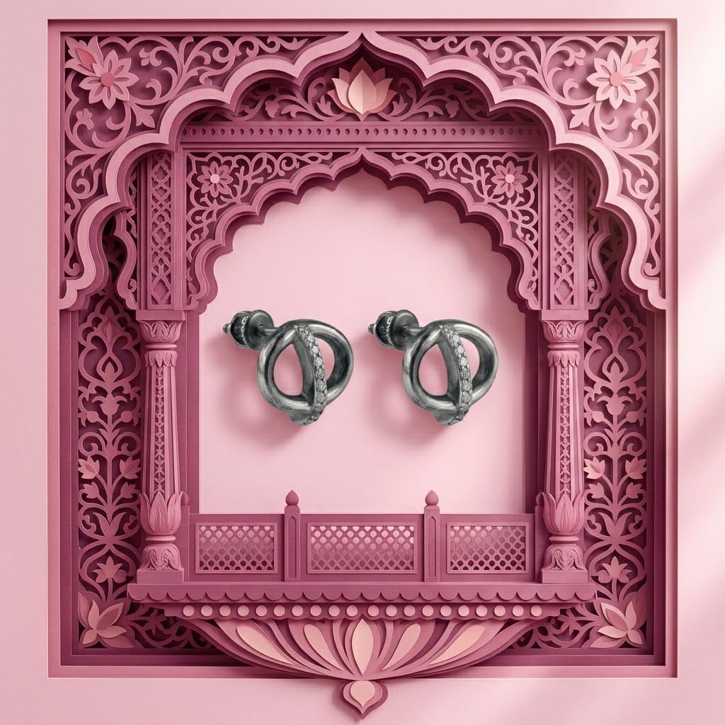 Interlocking Circle Stone-Set Stud Earrings, additional product view 3