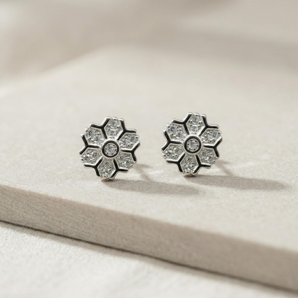 Snowflake Floral PavÃ© Stone-Set Stud Earrings, additional product view 4