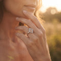 Silvme Flower Stack with cubic zirconia 925 sterling silver floral ring for women, two-tone rose gold and silver, diamond look ring, zircon ring for women, on-hand styling view