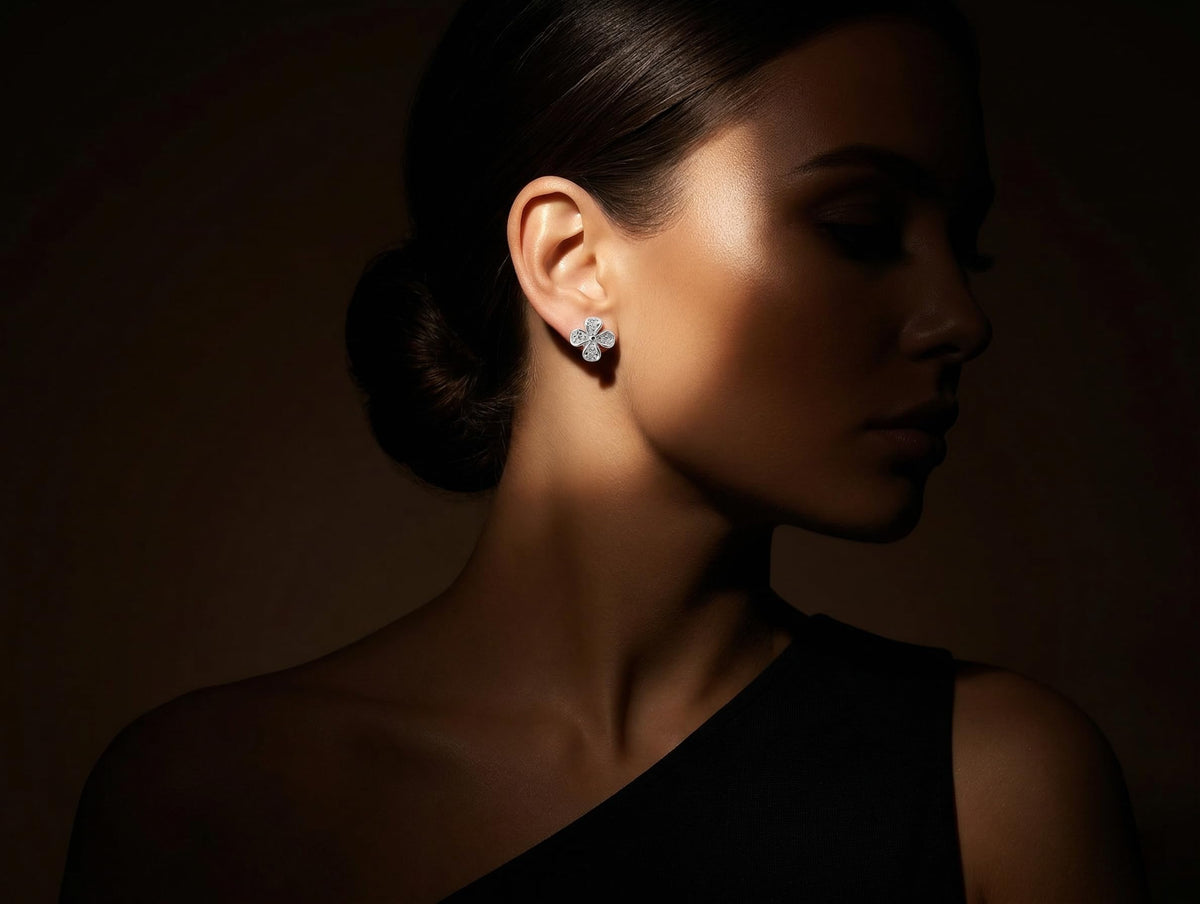 SILVME 925 Sterling Silver Four-Petal Clover Stud Earrings