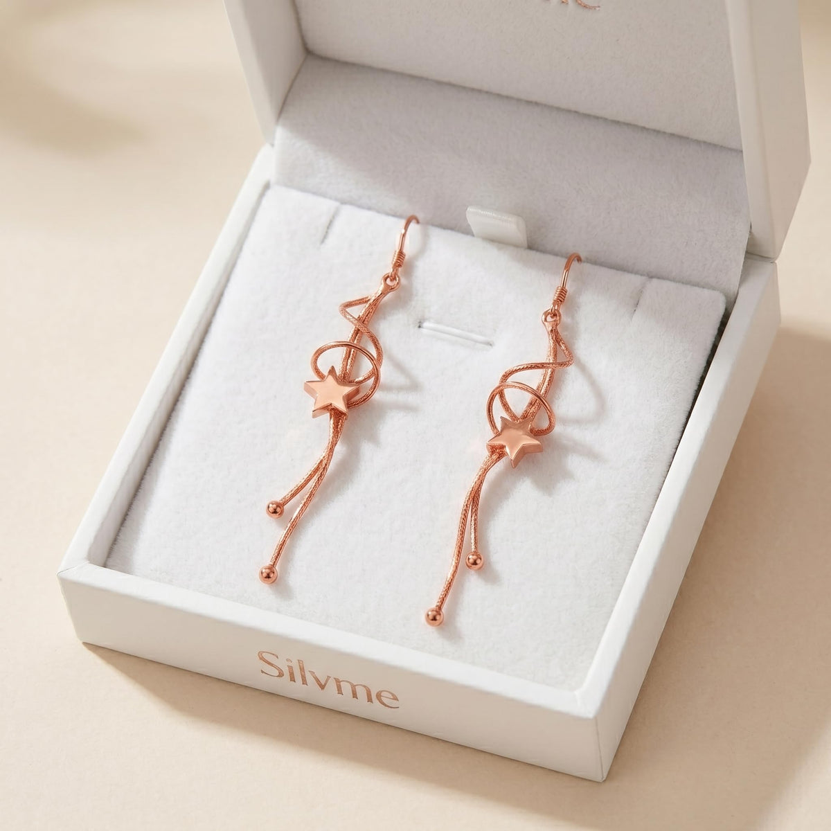 Rose Gold Floating Star Dangle Earrings, additional product view 4