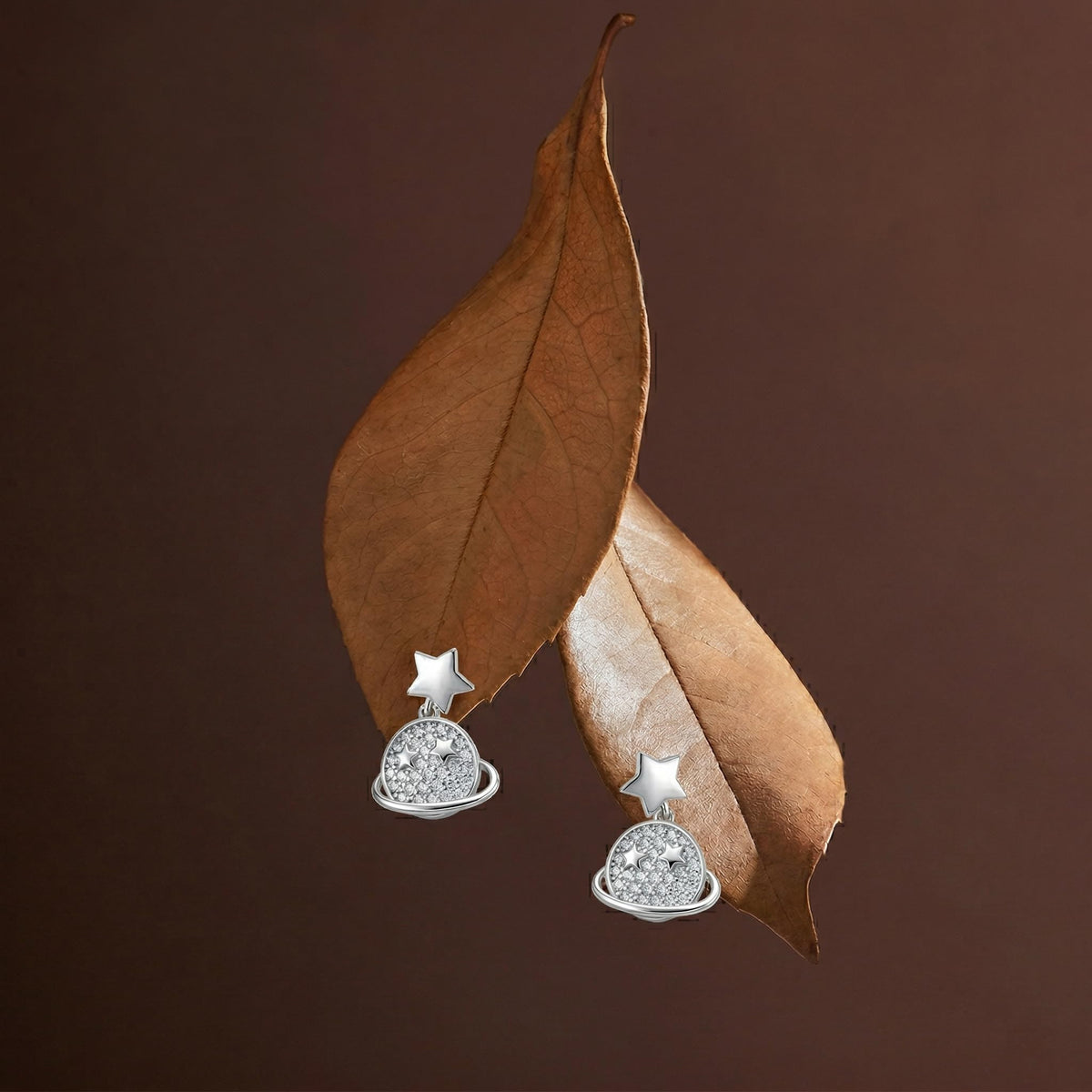 Planet & Star Drop Earrings with Stone-Set, additional product view 4