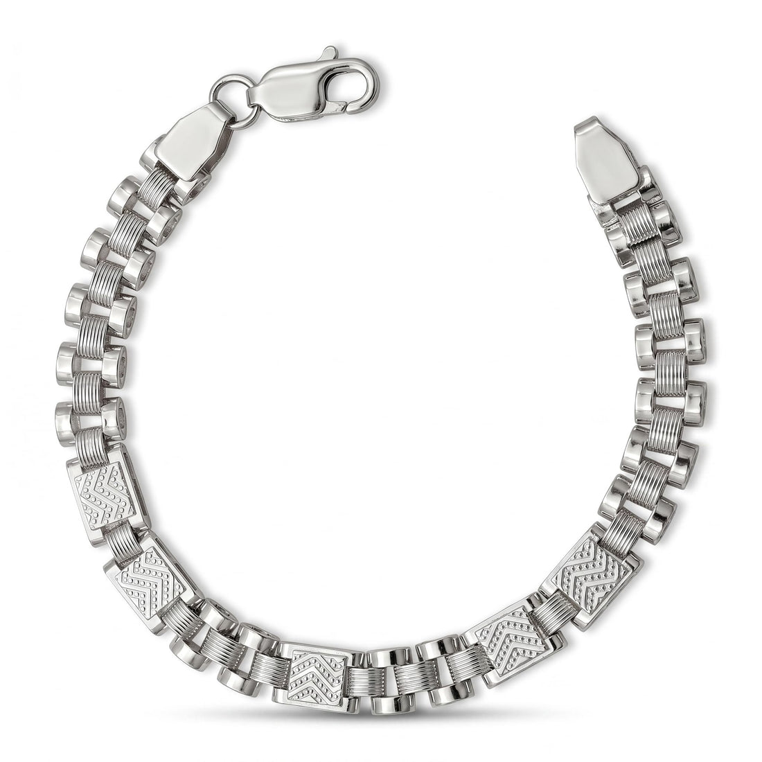 Silvme 925 sterling silver panel link bracelet for men worn on the wrist in daylight