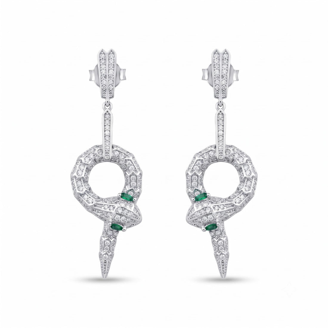 Serpent Snake Statement Stone-Set Drop Earrings, front product view