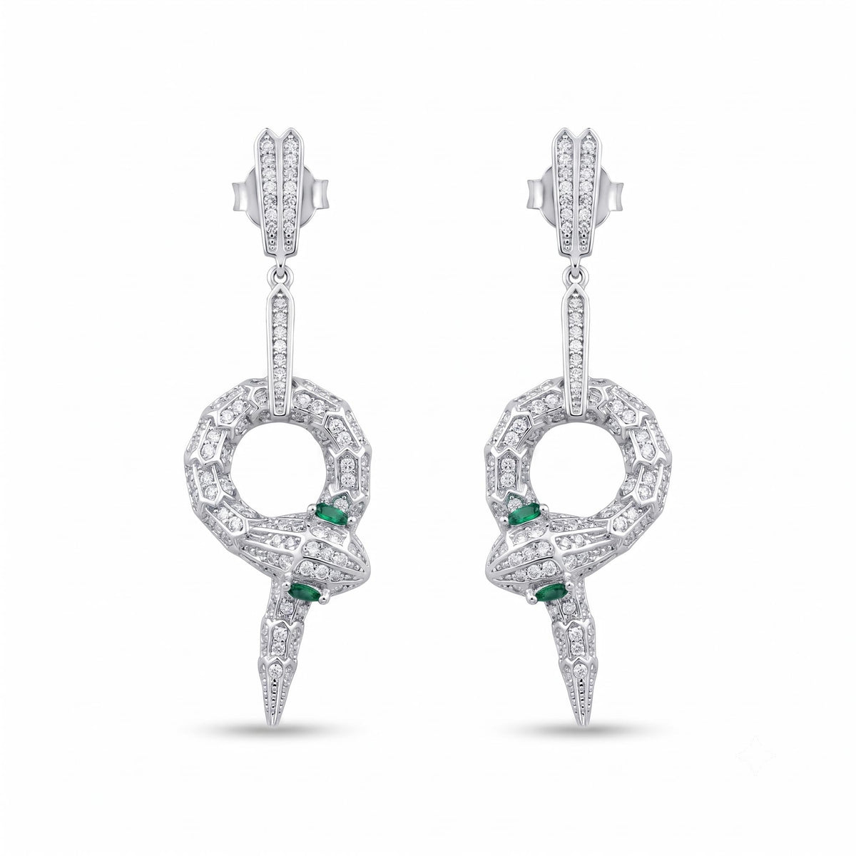 Serpent Snake Statement Stone-Set Drop Earrings, front product view