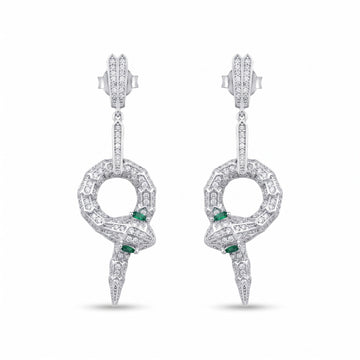 Serpent Snake Statement Stone-Set Drop Earrings, front product view