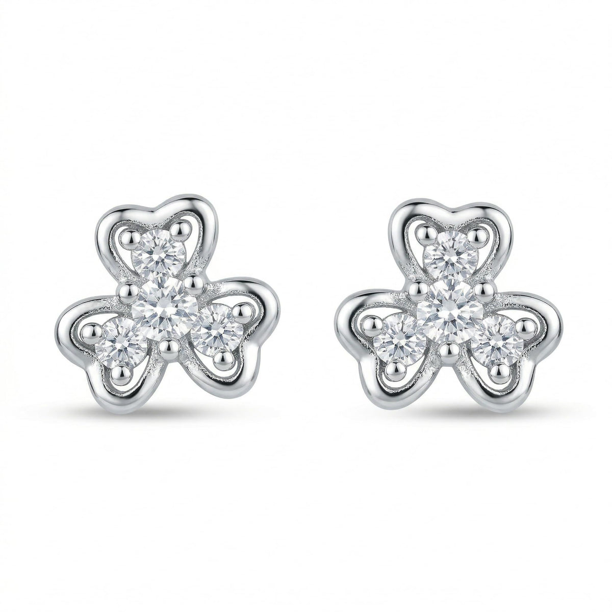 Heart-Shaped Floral Stud Earrings with Detailing, front product view