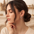 Silvme Pentagon Hoop Earrings with CZ design detail - silver with clear CZ 925 sterling silver bali hoop earrings with cubic zirconia (CZ)