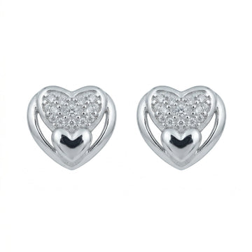 Nested Double-Heart Stone-Set Stud Earrings, front product view