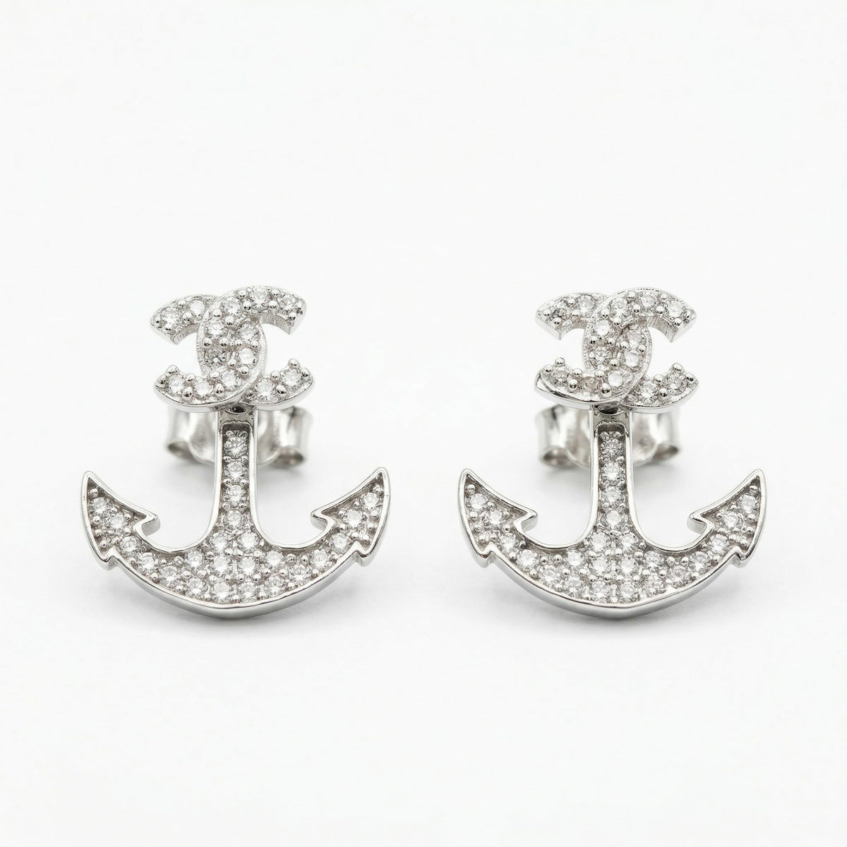 Anchor Dark-Stone Accent Stud Earrings, close-up detail