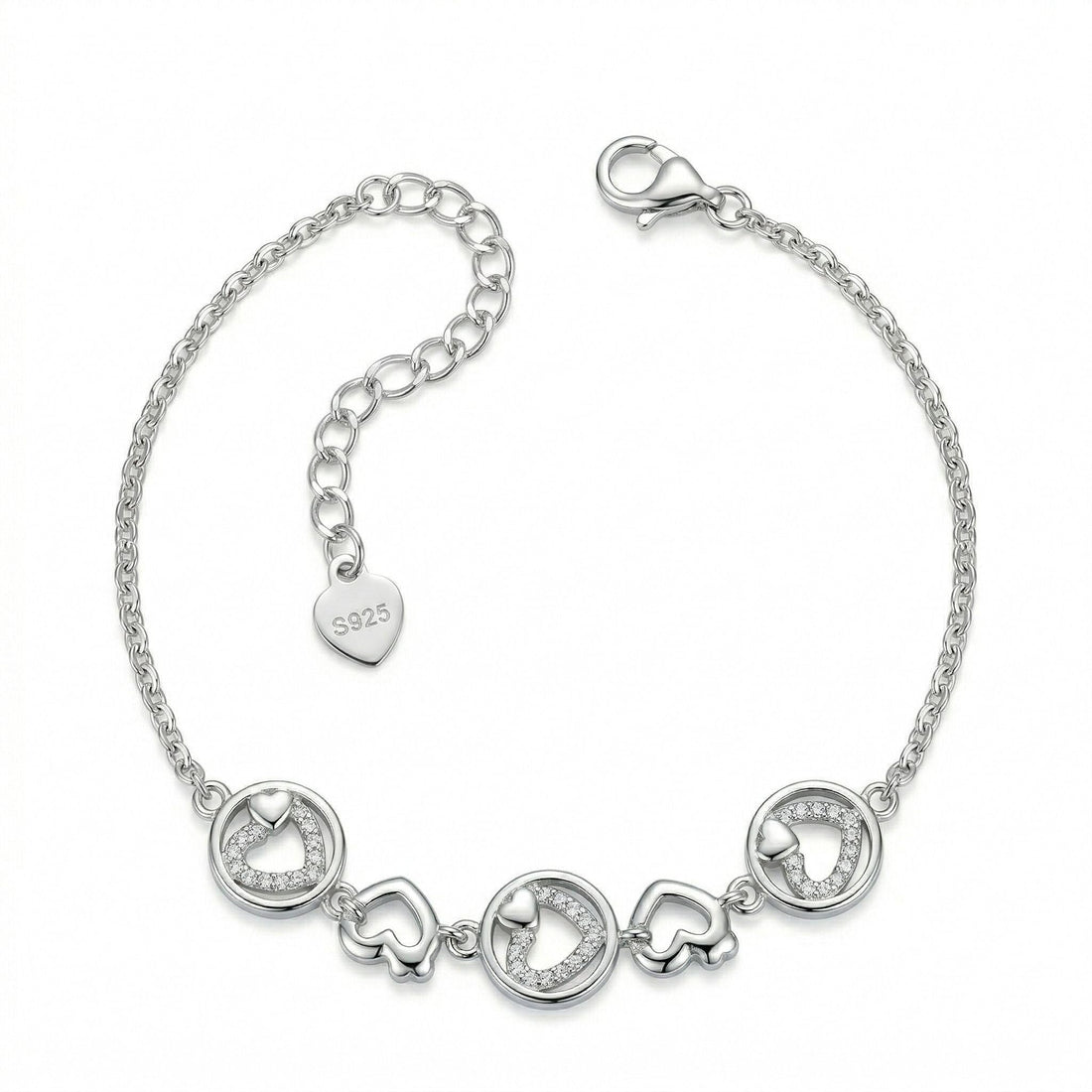 925 silver Heart & Charm Bracelet Set by Silvme, well suited as an anniversary gift for women