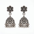 Oxidised Floral Jhumka Earrings, front product view