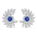 Blue Stone-Set Halo Feather-Leaf Stud Earrings, front product view