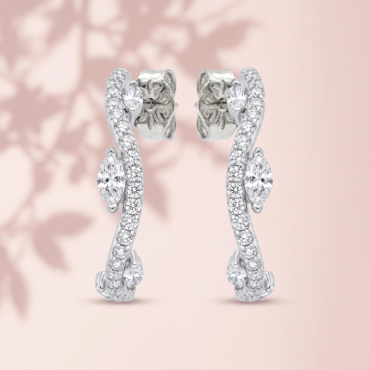 Curved Leaf Stone-Set Stud Earrings, additional product view 6