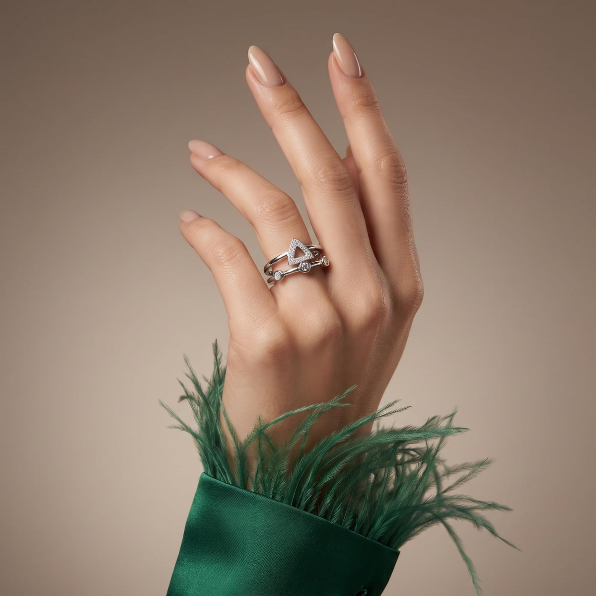 Silvme Geometric Triangle Bezel 925 sterling silver ring for women set with cubic zirconia — studio detail shot